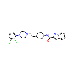 O=C(N[C@H]1CC[C@H](CCN2CCN(c3cccc(Cl)c3Cl)CC2)CC1)c1cc2ccccc2[nH]1 ZINC000473129635