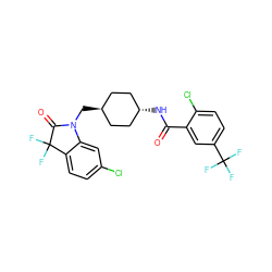 O=C(N[C@H]1CC[C@H](CN2C(=O)C(F)(F)c3ccc(Cl)cc32)CC1)c1cc(C(F)(F)F)ccc1Cl ZINC000653663976