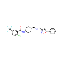 O=C(N[C@H]1CC[C@H](CNCc2cc(-c3ccccc3)on2)CC1)c1cc(C(F)(F)F)ccc1Cl ZINC000261163331