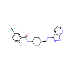 O=C(N[C@H]1CC[C@H](CNc2n[nH]c3ncccc23)CC1)c1cc(C(F)(F)F)ccc1Cl ZINC000261147393