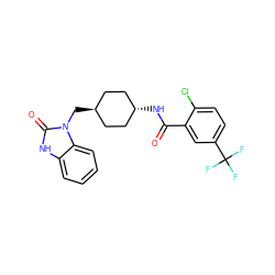 O=C(N[C@H]1CC[C@H](Cn2c(=O)[nH]c3ccccc32)CC1)c1cc(C(F)(F)F)ccc1Cl ZINC000653672882