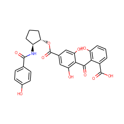 O=C(N[C@H]1CCC[C@@H]1OC(=O)c1cc(O)c(C(=O)c2c(O)cccc2C(=O)O)c(O)c1)c1ccc(O)cc1 ZINC000013760673