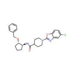 O=C(N[C@H]1CCC[C@@H]1OCc1ccccc1)C1CCN(c2nc3cc(Cl)ccc3o2)CC1 ZINC000095597058