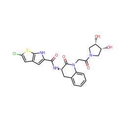 O=C(N[C@H]1Cc2ccccc2N(CC(=O)N2C[C@H](O)[C@H](O)C2)C1=O)c1cc2cc(Cl)sc2[nH]1 ZINC000028818280