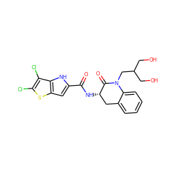 O=C(N[C@H]1Cc2ccccc2N(CC(CO)CO)C1=O)c1cc2sc(Cl)c(Cl)c2[nH]1 ZINC000028818307