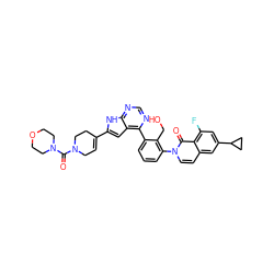 O=C(N1CC=C(c2cc3c(-c4cccc(-n5ccc6cc(C7CC7)cc(F)c6c5=O)c4CO)ncnc3[nH]2)CC1)N1CCOCC1 ZINC000299858238