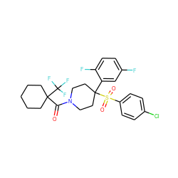 O=C(N1CCC(c2cc(F)ccc2F)(S(=O)(=O)c2ccc(Cl)cc2)CC1)C1(C(F)(F)F)CCCCC1 ZINC000084619549