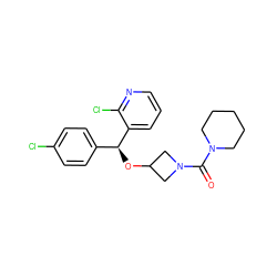 O=C(N1CCCCC1)N1CC(O[C@@H](c2ccc(Cl)cc2)c2cccnc2Cl)C1 ZINC000043011712