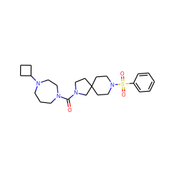 O=C(N1CCCN(C2CCC2)CC1)N1CCC2(CCN(S(=O)(=O)c3ccccc3)CC2)C1 ZINC000103243094