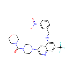 O=C(N1CCOCC1)N1CCN(c2cnc3cc(C(F)(F)F)cc(NCc4cccc([N+](=O)[O-])c4)c3c2)CC1 ZINC000169328728