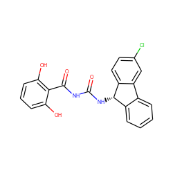 O=C(NC(=O)c1c(O)cccc1O)N[C@H]1c2ccccc2-c2cc(Cl)ccc21 ZINC000653792896