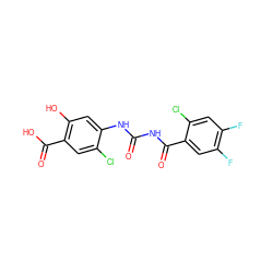 O=C(NC(=O)c1cc(F)c(F)cc1Cl)Nc1cc(O)c(C(=O)O)cc1Cl ZINC000013673983