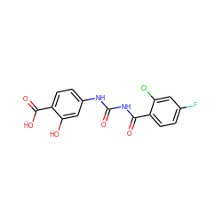 O=C(NC(=O)c1ccc(F)cc1Cl)Nc1ccc(C(=O)O)c(O)c1 ZINC000013673945