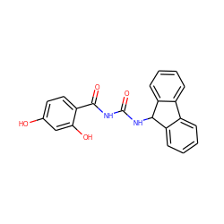 O=C(NC(=O)c1ccc(O)cc1O)NC1c2ccccc2-c2ccccc21 ZINC000653782625