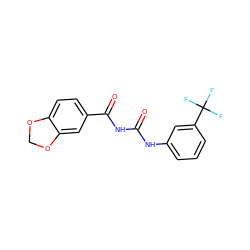 O=C(NC(=O)c1ccc2c(c1)OCO2)Nc1cccc(C(F)(F)F)c1 ZINC000034335547