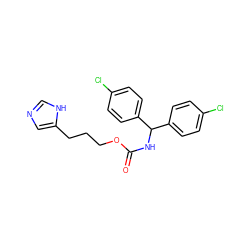 O=C(NC(c1ccc(Cl)cc1)c1ccc(Cl)cc1)OCCCc1cnc[nH]1 ZINC001772628992