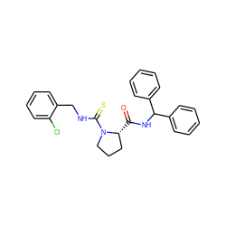 O=C(NC(c1ccccc1)c1ccccc1)[C@@H]1CCCN1C(=S)NCc1ccccc1Cl ZINC000013780781