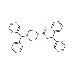 O=C(NC(c1ccccc1)c1ccccc1)N1CCN(C(c2ccccc2)c2ccccc2)CC1 ZINC000034245227