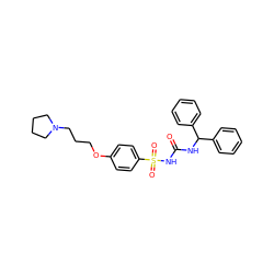 O=C(NC(c1ccccc1)c1ccccc1)NS(=O)(=O)c1ccc(OCCCN2CCCC2)cc1 ZINC000084617451