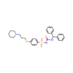 O=C(NC(c1ccccc1)c1ccccc1)NS(=O)(=O)c1ccc(OCCCN2CCCCC2)cc1 ZINC000084634416