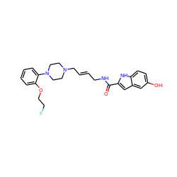 O=C(NC/C=C/CN1CCN(c2ccccc2OCCF)CC1)c1cc2cc(O)ccc2[nH]1 ZINC000103297655