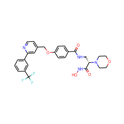 O=C(NC[C@@H](C(=O)NO)N1CCOCC1)c1ccc(OCc2ccnc(-c3cccc(C(F)(F)F)c3)c2)cc1 ZINC000116372348