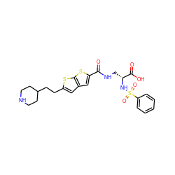 O=C(NC[C@@H](NS(=O)(=O)c1ccccc1)C(=O)O)c1cc2cc(CCC3CCNCC3)sc2s1 ZINC000013798413