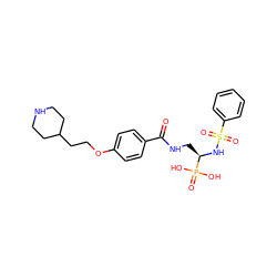 O=C(NC[C@@H](NS(=O)(=O)c1ccccc1)P(=O)(O)O)c1ccc(OCCC2CCNCC2)cc1 ZINC000073296180