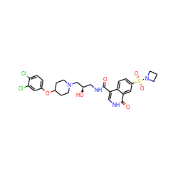 O=C(NC[C@@H](O)CN1CCC(Oc2ccc(Cl)c(Cl)c2)CC1)c1c[nH]c(=O)c2cc(S(=O)(=O)N3CCC3)ccc12 ZINC000003916653