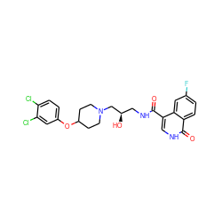 O=C(NC[C@@H](O)CN1CCC(Oc2ccc(Cl)c(Cl)c2)CC1)c1c[nH]c(=O)c2ccc(F)cc12 ZINC000095563096