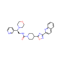 O=C(NC[C@@H](c1cccnc1)N1CCOCC1)N1CCC(c2nc(-c3ccc4ccccc4n3)no2)CC1 ZINC000072181613
