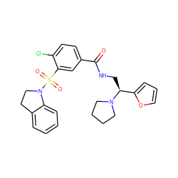 O=C(NC[C@@H](c1ccco1)N1CCCC1)c1ccc(Cl)c(S(=O)(=O)N2CCc3ccccc32)c1 ZINC000003504457