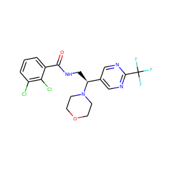 O=C(NC[C@@H](c1cnc(C(F)(F)F)nc1)N1CCOCC1)c1cccc(Cl)c1Cl ZINC000207596506