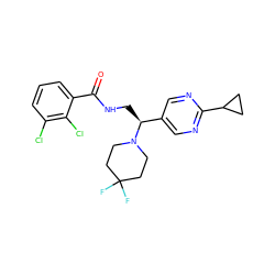 O=C(NC[C@@H](c1cnc(C2CC2)nc1)N1CCC(F)(F)CC1)c1cccc(Cl)c1Cl ZINC000207676784