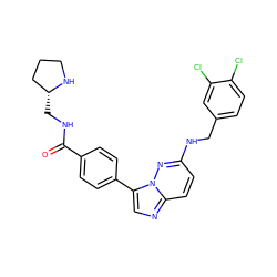 O=C(NC[C@@H]1CCCN1)c1ccc(-c2cnc3ccc(NCc4ccc(Cl)c(Cl)c4)nn23)cc1 ZINC000058592015