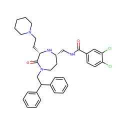 O=C(NC[C@@H]1CCN(CC(c2ccccc2)c2ccccc2)C(=O)[C@H](CCN2CCCCC2)N1)c1ccc(Cl)c(Cl)c1 ZINC000118696797