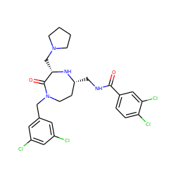 O=C(NC[C@@H]1CCN(Cc2cc(Cl)cc(Cl)c2)C(=O)[C@H](CN2CCCC2)N1)c1ccc(Cl)c(Cl)c1 ZINC000118688819