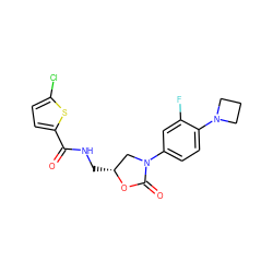 O=C(NC[C@@H]1CN(c2ccc(N3CCC3)c(F)c2)C(=O)O1)c1ccc(Cl)s1 ZINC000113086832