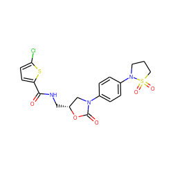 O=C(NC[C@@H]1CN(c2ccc(N3CCCS3(=O)=O)cc2)C(=O)O1)c1ccc(Cl)s1 ZINC000113066096