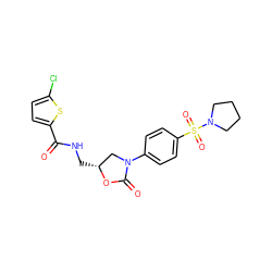 O=C(NC[C@@H]1CN(c2ccc(S(=O)(=O)N3CCCC3)cc2)C(=O)O1)c1ccc(Cl)s1 ZINC000113062835