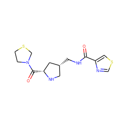 O=C(NC[C@@H]1CN[C@H](C(=O)N2CCSC2)C1)c1cscn1 ZINC000013982570