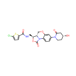 O=C(NC[C@@H]1OC(=O)N2c3ccc(N4CC[C@@H](O)CC4=O)cc3OC[C@@H]12)c1ccc(Cl)s1 ZINC000148965022