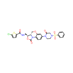 O=C(NC[C@@H]1OC(=O)N2c3ccc(N4CCN(S(=O)(=O)c5ccccc5)CC4=O)cc3OC[C@@H]12)c1ccc(Cl)s1 ZINC000299824826