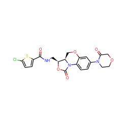 O=C(NC[C@@H]1OC(=O)N2c3ccc(N4CCOCC4=O)cc3OC[C@H]12)c1ccc(Cl)s1 ZINC000148963309