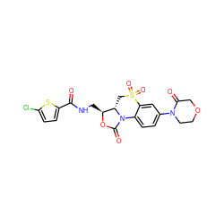 O=C(NC[C@@H]1OC(=O)N2c3ccc(N4CCOCC4=O)cc3S(=O)(=O)C[C@@H]12)c1ccc(Cl)s1 ZINC000299826538