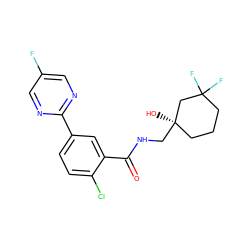 O=C(NC[C@]1(O)CCCC(F)(F)C1)c1cc(-c2ncc(F)cn2)ccc1Cl ZINC000049784305