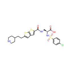 O=C(NC[C@H](NS(=O)(=O)c1ccc(Cl)cc1)C(=O)O)c1cc2cc(CCC3CCNCC3)sc2s1 ZINC000026471444