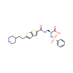 O=C(NC[C@H](NS(=O)(=O)c1ccccc1)C(=O)O)c1cc2cc(CCC3CCNCC3)sc2s1 ZINC000003932414