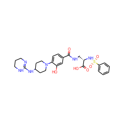 O=C(NC[C@H](NS(=O)(=O)c1ccccc1)C(=O)O)c1ccc(N2CCC(NC3=NCCCN3)CC2)c(O)c1 ZINC000071295474