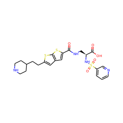 O=C(NC[C@H](NS(=O)(=O)c1cccnc1)C(=O)O)c1cc2cc(CCC3CCNCC3)sc2s1 ZINC000003932409